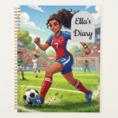 カートゥーンの女の子がサッカーをプレー | 名前入り プランナー手帳 (正面)