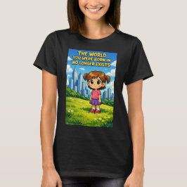 カートゥーンの少女が失った純真 過去と未来のグラフィック Tシャツ