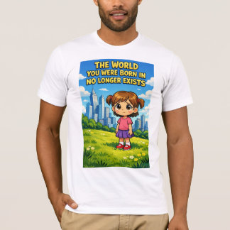 カートゥーンの少女が失った純真 過去と未来のグラフィック Tシャツ