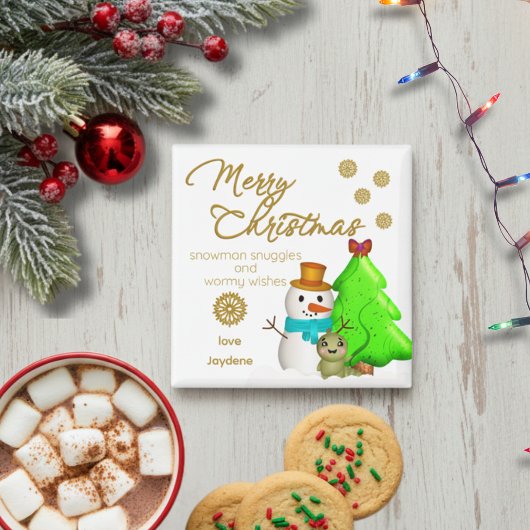 カートゥーンの虫と雪だるまとクリスマスツリー マグネット