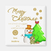 カートゥーンの虫と雪だるまとクリスマスツリー マグネット (正面)