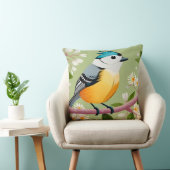 🎨 カートゥーンの鳴き鳥と花の枝のホームデコ クッション (椅子)