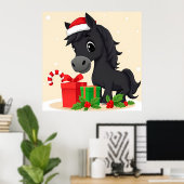 カートゥーンの黒馬サンタ帽子クリスマスウォールデコレーション ポスター (ホームオフィス)
