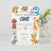 カートゥーンアニマルズ 1歳の誕生日 招待状 (スタンド正面)