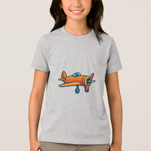 カートゥーンオレンジ飛行機イラストレーション トライブレンドTシャツ (正面)