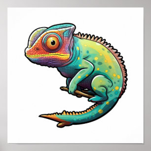 カートゥーンカメレオンイラストレーション ポスター