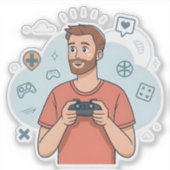 カートゥーンゲーマーキャラクターイラスト シール (正面)