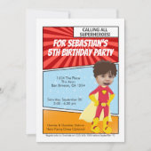 カートゥーンスーパーヒーローノベルティ漫画誕生日パーティー 招待状 (正面)