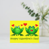 カートゥーンハッピーフロッグホッピーバレンタインデイイエロー シーズンポストカード (スタンド正面)