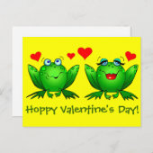 カートゥーンハッピーフロッグホッピーバレンタインデイイエロー シーズンポストカード (正面/裏面)