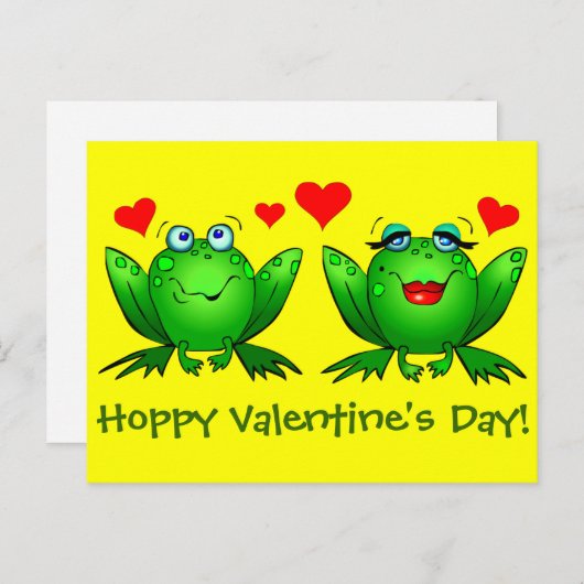 カートゥーンハッピーフロッグホッピーバレンタインデイイエロー シーズンポストカード (正面/裏面)