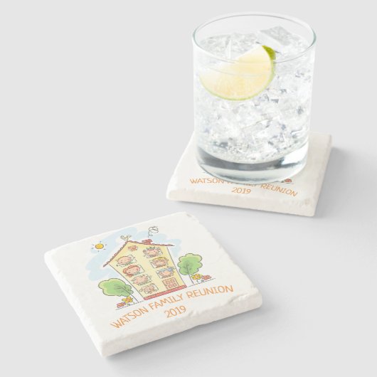 カートゥーンファミリー懇親会モノグラム ストーンコースター (横)