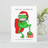 カートゥーンフロッグサンタクリスマスパーティの招待状 招待状 (スタンド正面)