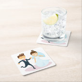 カートゥーンブライド&グルーム踊り結婚ズたった今結婚しました スクエアペーパーコースター (インサイチュ)