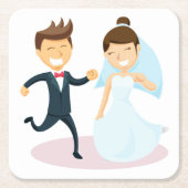 カートゥーンブライド&グルーム踊り結婚ズたった今結婚しました スクエアペーパーコースター (正面)