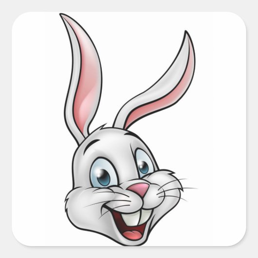 カートゥーンホワイトバニーラビット顔 スクエアシール (正面)