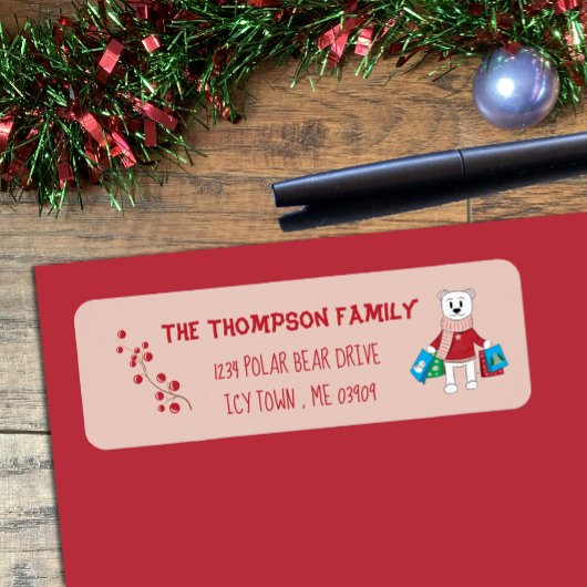 カートゥーンポーラーベアーピンクホリデイ差出人住所 ラベル