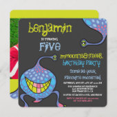 カートゥーンモンスターエイリアン子供の誕生日パーティー招待状 招待状 (正面/裏面)