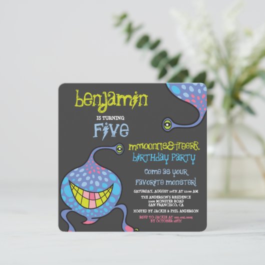 カートゥーンモンスターエイリアン子供の誕生日パーティー招待状 招待状 (スタンド正面)
