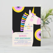 カートゥーンレインボーユニコーン誕生日招待状 招待状 (スタンド正面)