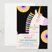 カートゥーンレインボーユニコーン誕生日招待状 招待状 (正面/裏面)