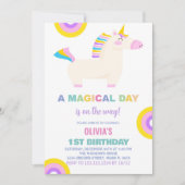 カートゥーンレインボーユニコーン誕生日招待状 招待状 (正面)