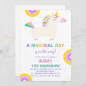 カートゥーンレインボーユニコーン誕生日招待状 招待状 (正面/裏面)