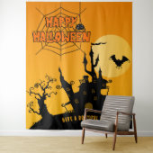 カートゥーン幽霊のよく出るマンションハローウィンパーティ背景 タペストリー (インサイチュ)