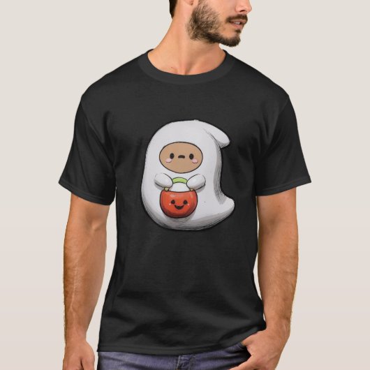 カートゥーン幽霊入れカボチャハロウィン Tシャツ (正面)
