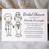 カートゥーン新郎新婦お洒落ブライダルシャワー インビテーションポストカード
