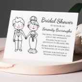 カートゥーン新郎新婦お洒落ブライダルシャワー インビテーションポストカード