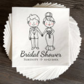 カートゥーン新郎新婦白黒ブライダルシャワー スタンダードランチョンナプキン