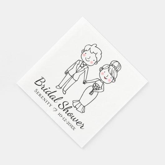 カートゥーン新郎新婦白黒ブライダルシャワー スタンダードランチョンナプキン (角)