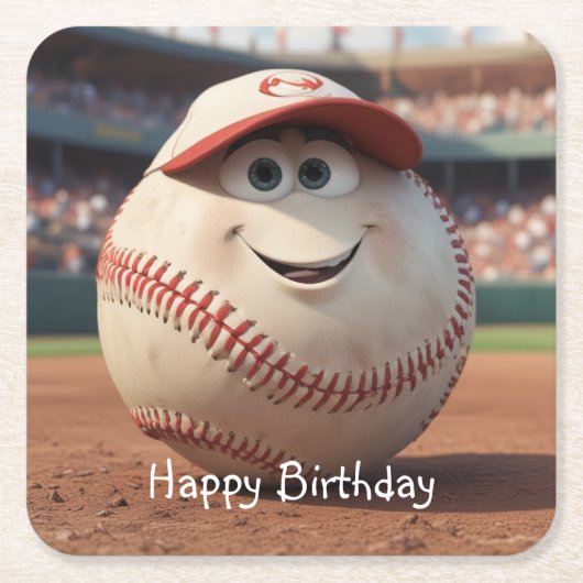 カートゥーン野球の誕生日 スクエアペーパーコースター (正面)