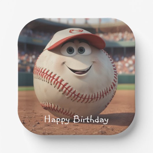 カートゥーン野球の誕生日 ペーパープレート (正面)