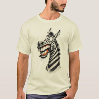 カートゥーン風デザインのユーモラスなシマウマのスマイルTシャツ Tシャツ