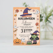 カートゥーン風ハロウィンパーティー招待状 - 編集可能 招待状 (スタンド正面)