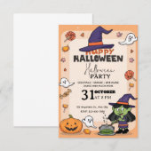 カートゥーン風ハロウィンパーティー招待状 - 編集可能 招待状 (正面/裏面)
