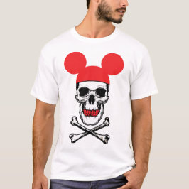 カートゥーン風マウスイヤーハットとXバーを付けたドクロ Tシャツ