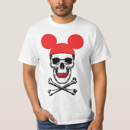 カートゥーン風マウスイヤーハットとXバーを付けたドクロ Tシャツ