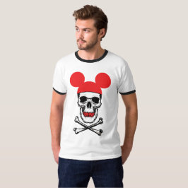カートゥーン風マウスイヤーハットとXバーを付けたドクロ Tシャツ