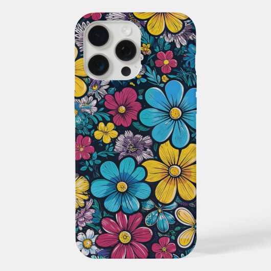 カートゥーン風CMYKミニフラワー iPhoneケース (裏面)