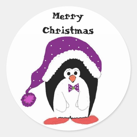 カートゥーン クリスマス ペンギン ラウンドシール (正面)