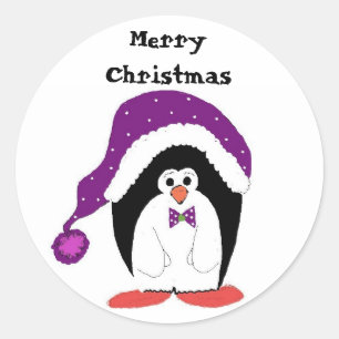 カートゥーン クリスマス ペンギン ラウンドシール