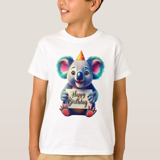 カートゥーン　コアラ 誕生日おめでとう イラスト Tシャツ (正面)