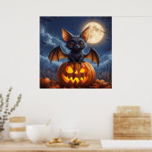 カートゥーン コウモリ かぼちゃ 満月 ハロウィン ポスター (キッチン)