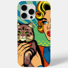 カートゥーン コミック ポップアート 女性と猫のカスタムデザイン iPhone 15 PRO MAXケース