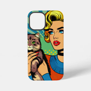 カートゥーン コミック ポップアート 女性と猫のカスタムデザイン iPhone 12 MINIケース