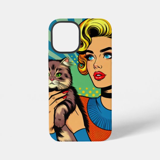 カートゥーン コミック ポップアート 女性と猫のカスタムデザイン iPhoneケース (裏面)