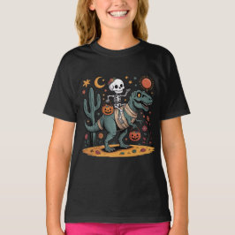 カートゥーン・スケルトンとキャンディーバケツを持つTレックス Tシャツ